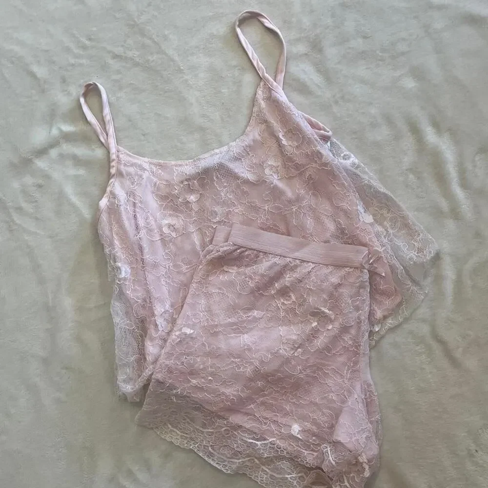 Nanette Lepore Pink Lace Lingerie Set Small Pink